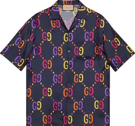 barocco gucci shirt blue mcgregor|Gucci Navy & Multicolor Jumbo GG Shirt .